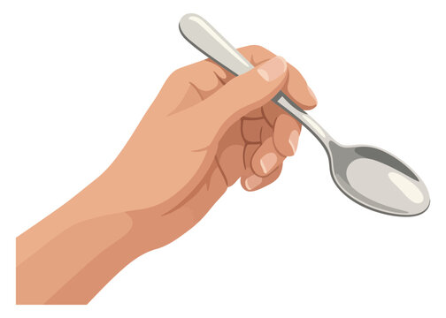 A hand holding a silver spoon