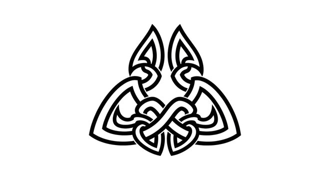 Abstract Celtic Knot Triquetra Symbol, Black and White Interlocking Lines, Vector Art Design