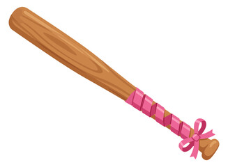 Baseball bat wrapped with a pink ribbon for breast cancer awareness vector illustration