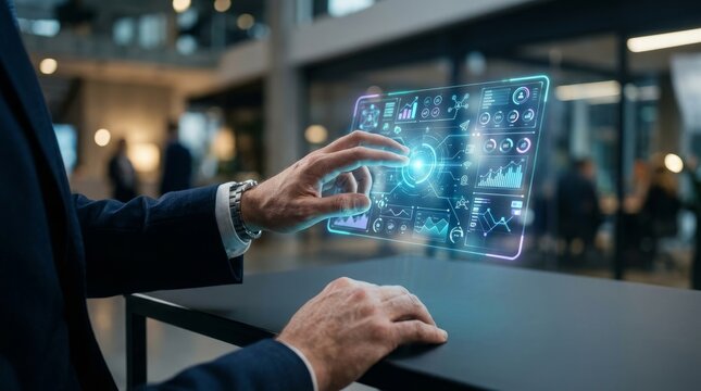 Person using interactive holographic display interface