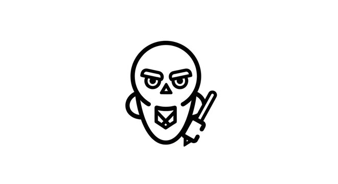 Cartoon Zombie Icon with Axe, Minimalist Line Art Vector Illustration