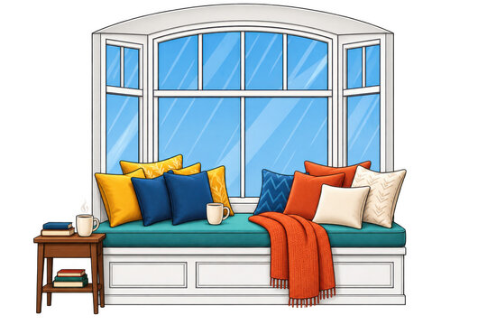 Window Seat With Cushions And A Mug Lifestyle/UGC PNG