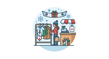 Fototapeta premium Online Shopping Laptop Credit Card Payment Winter Window Vector Illustration