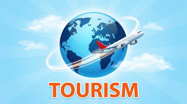 Tourism and travel concept with airplane around the globe