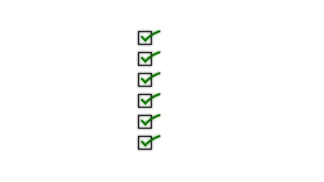 Checklist Animation with Green Check Marks in Square Boxes, Task List and Productivity Motion Graphic