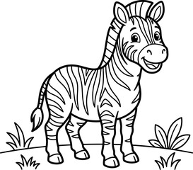 Naklejka premium Cute cartoon zebra illustration with grass and leaves isolated on transparent background