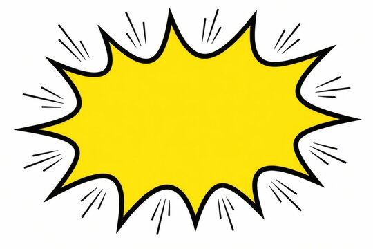 Empty yellow comic speech bubble with black outline and radial speed lines for graphic design.