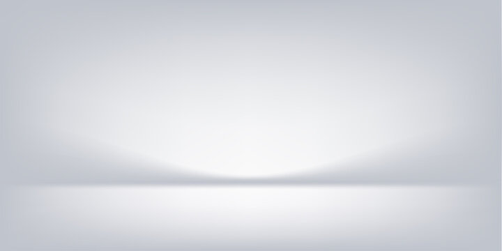 White grey studio room. Limbo light background. Abstract 3d gradient backdrop for product presentation. Minimal wall scene spotlight. Showcase, promotion display.