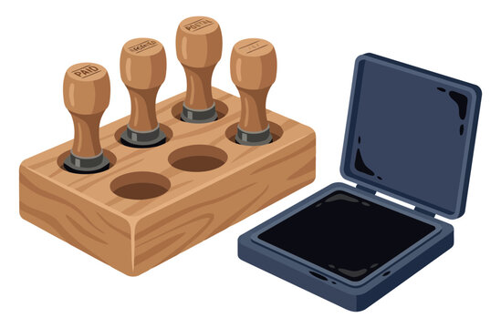 Wooden stamp set with ink pad