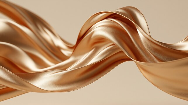Smooth and elegant flowing golden silk or satin fabric forming abstract waves and drapery.