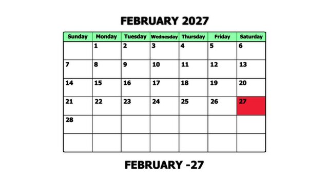 February 2027 calendar page with highlighted date february 27th for planning and scheduling schedule