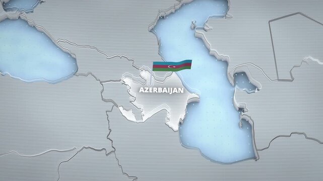 3D map animation highlighting Azerbaijan with a national flag and typography label, designed as a horizontal travel and presentation-style graphic template.
