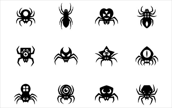 Collection of black spider silhouettes in various stylized designs