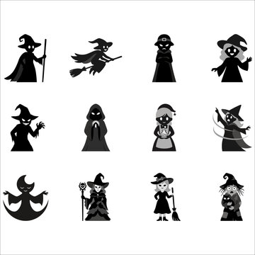 Collection of whimsical witch silhouettes for halloween and magical themes