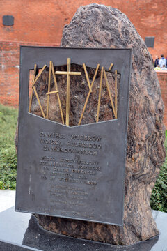 WARSAW POLAND: The monument to 22000 Polish officers murdered in 1940 by Soviets in Katyn and other places in Soviet Union during the WW II