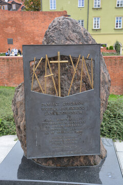 WARSAW POLAND: The monument to 22000 Polish officers murdered in 1940 by Soviets in Katyn and other places in Soviet Union during the WW II