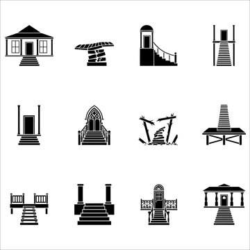 Collection of black silhouette architectural entrance designs