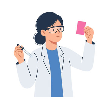 Female Scientist Conducting Chemical Analysis Experiment With Dropper and Test Strip