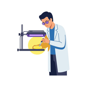 Scientist Conducting Laboratory Experiment with Scientific Equipment and Petri Dish