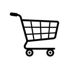 Black shopping cart icon for online store and retail commerce website design elements representing buying process and consumer purchase experience as simple vector © Arbin Karim