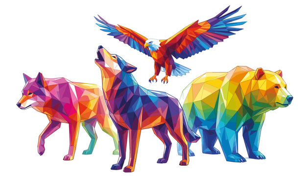  Colorful Low Polygon Wild Animal Illustration Collection Featuring Fox Wolf Eagle and Bear Wildlife Characters in Geometric Vector Style.svg
