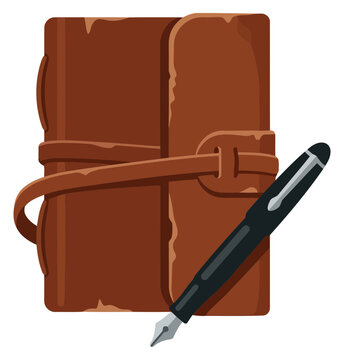 Leather journal with fountain pen