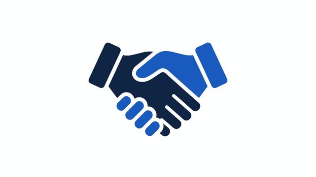 Blue handshake icon representing business agreement and partnership