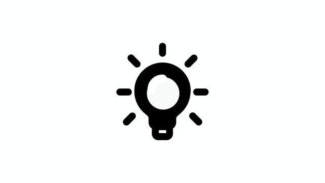Animated light bulb icon turning on on a white background
