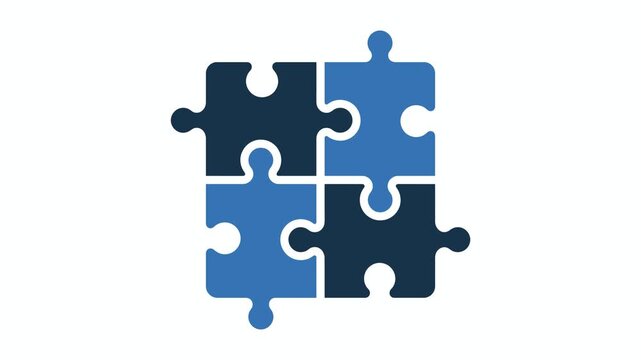 Four puzzle pieces connecting to form a square concept icon