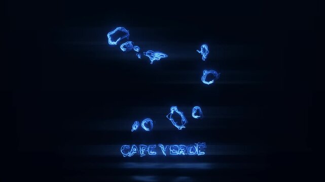 Neon Glowing Cape Verde Map Outline Motion Video Cyberpunk LED Country Border Loop Graphic