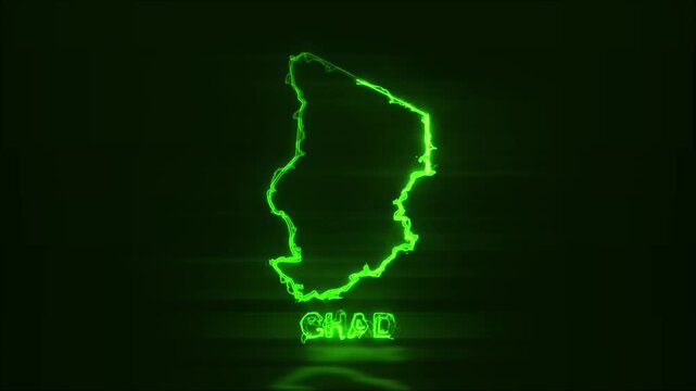 Neon Glowing Chad Map Outline Motion Video Cyberpunk LED Country Border Loop Graphic