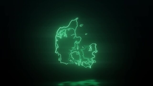 Neon Glowing Denmark Map Outline Motion Video Cyberpunk LED Country Border Loop Graphic