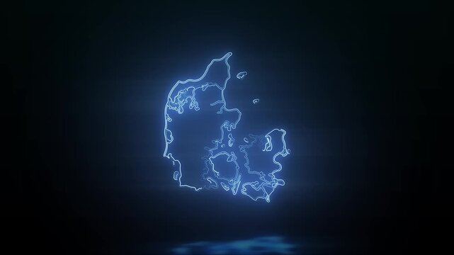 Neon Glowing Denmark Map Outline Motion Video Cyberpunk LED Country Border Loop Graphic