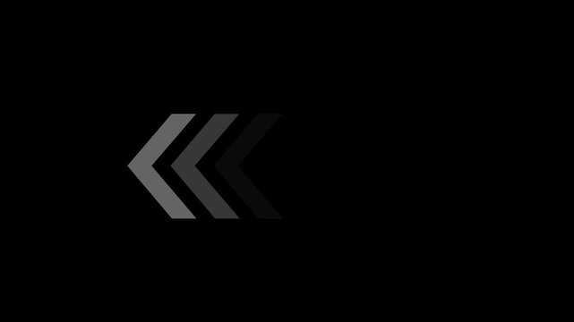 Minimalist animated loading progress indicator featuring sequential chevron arrows pointing left in a smooth gradient fade motion loop modern user interface and digital media projects