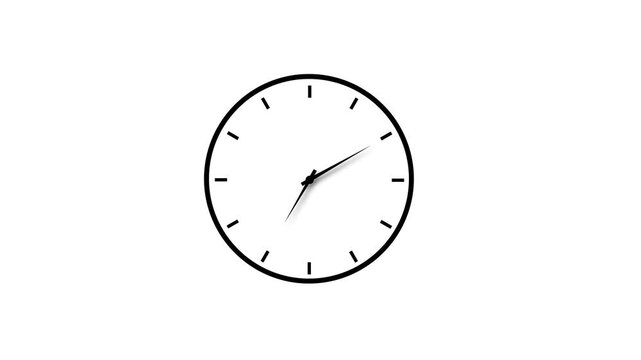 Minimalist analog wall clock face with rapidly spinning hands representing fast passing time, deadline pressure, efficiency, and productivity concepts for business presentations and motion