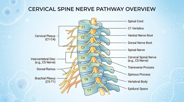 Cervical Spine Nerve Pathway Anatomy Educational Diagram