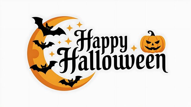 Festive happy halloween with crescent moon and flying bats for seasonal holiday party invitations and autumnal greeting cards