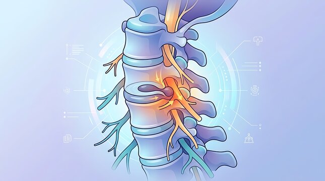 Herniated Disc Medical Illustration of Human Spine and Nerve Compression