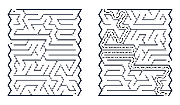 Simple maze design with outlined paths and solutions  