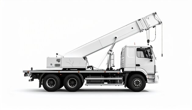 Heavy‑duty white truck with mounted crane arm