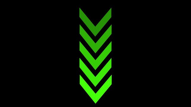 Down-directional arrow loop animation. arrows indicate the direction of the overlay video layer. Up to down arrow loop animation on black background. 4k video concept