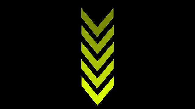 Down-directional arrow loop animation. arrows indicate the direction of the overlay video layer. Up to down arrow loop animation on black background. 4k video concept
