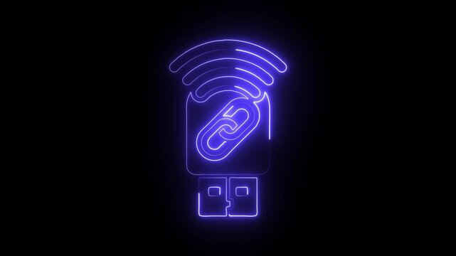 Neon purple wireless usb drive icon with link symbol