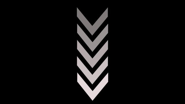 Down-directional arrow loop animation. arrows indicate the direction of the overlay video layer. Up to down arrow loop animation on black background. 4k video concept