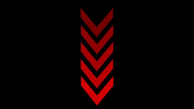 Down-directional arrow loop animation. arrows indicate the direction of the overlay video layer. Up to down arrow loop animation on black background. 4k video concept