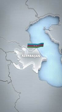 3D map animation highlighting Azerbaijan with a national flag and typography label, designed as a vertical travel and presentation-style graphic template.

