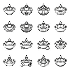 Fototapeta premium Relaxing floating candle and bowl spa line icons.
