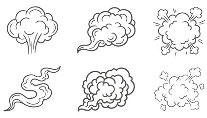 Obraz premium Hand Drawn Smoke and Explosion Cloud Doodle Collection Featuring Comic Puffs Dust Clouds Vapor Trails and Impact Effects.svg