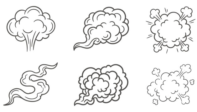Hand Drawn Smoke and Explosion Cloud Doodle Collection Featuring Comic Puffs Dust Clouds Vapor Trails and Impact Effects.svg