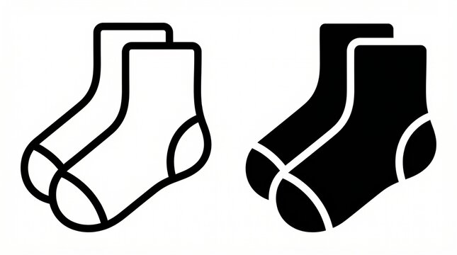 Socks icon design with black outline and solid fill, clothing apparel footwear graphic, fashion symbol, light dark theme illustration.
